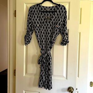 Roz & Ali Geometric Print 3/4 Sleeves Dress Black & White Size 14